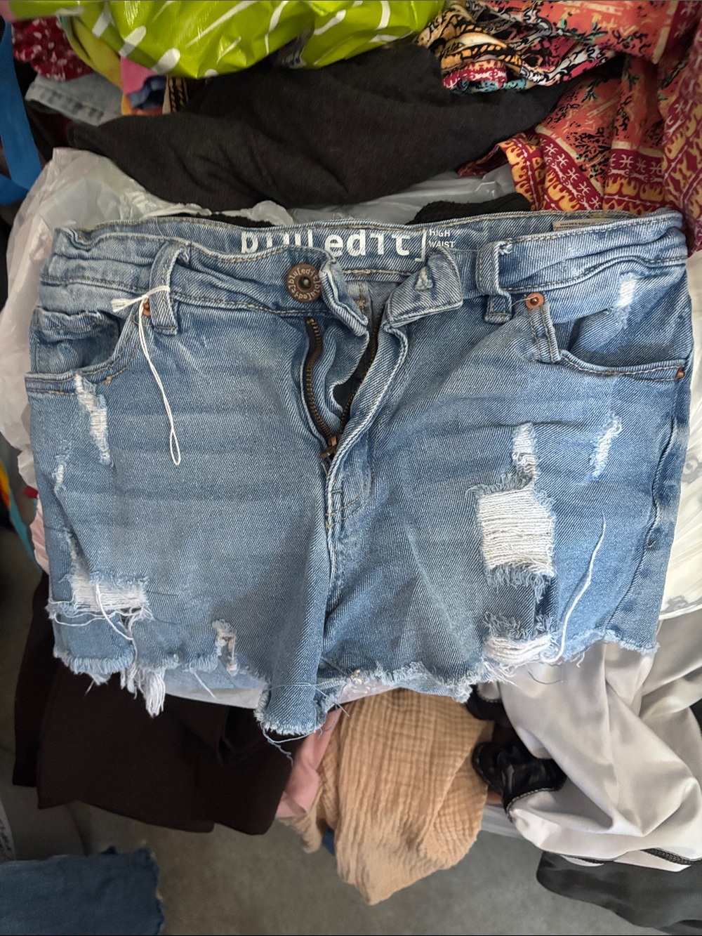 Distressed Light Blue Denim Shorts